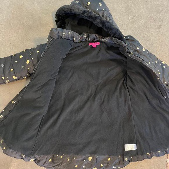 Betsey Johnson Black Gold Star Puffer Parka Jacket Girls 7 outerwear winter - Picture 6 of 6